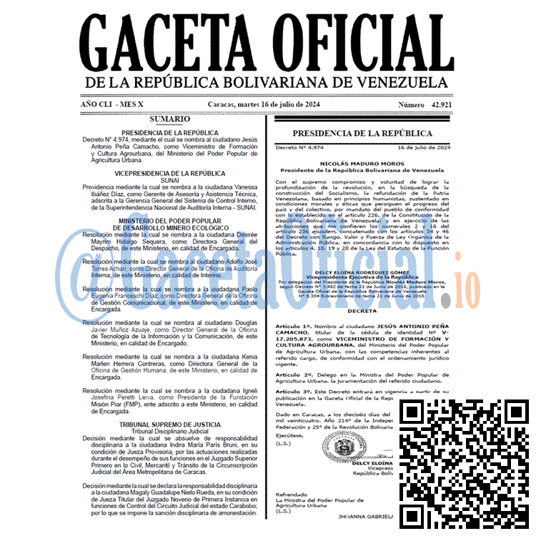 Venezuela Gaceta Oficial 42921 del 16 julio 2024 Gaceta Oficial, Gaceta 42921, Gaceta 42921 HD, Gaceta #42921, Gaceta Oficial Venezuela #42921