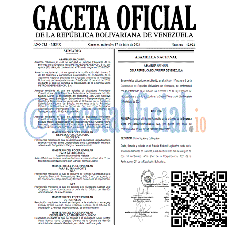 Venezuela Gaceta Oficial 42922 del 17 julio 2024 Gaceta Oficial, Gaceta 42922, Gaceta 42922 HD, Gaceta #42922, Gaceta Oficial Venezuela #42922
