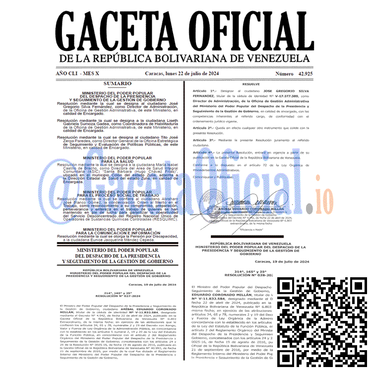 Venezuela Gaceta Oficial 42925 del 22 julio 2024 Gaceta Oficial, Gaceta 42925, Gaceta 42925 HD, Gaceta #42925, Gaceta Oficial Venezuela #42925