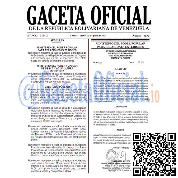 Venezuela Gaceta Oficial 42927 del 25 julio 2024 Gaceta Oficial, Gaceta 42927, Gaceta 42927 HD, Gaceta #42927, Gaceta Oficial Venezuela #42927