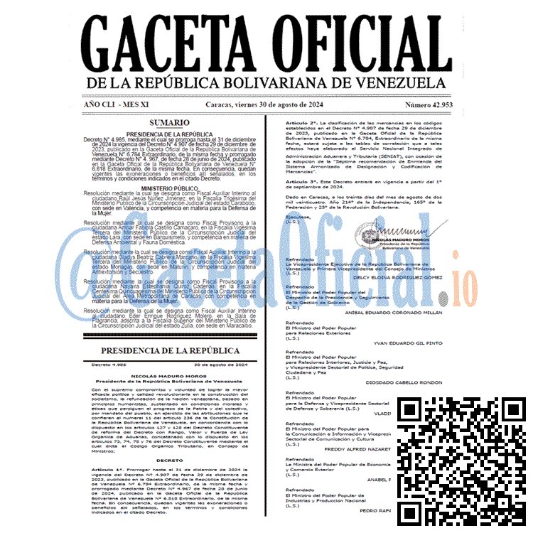 Venezuela Gaceta Oficial 42953 del 30 agosto 2024 Gaceta Oficial, Gaceta 42953, Gaceta 42953 HD, Gaceta #42953, Gaceta Oficial Venezuela #42953