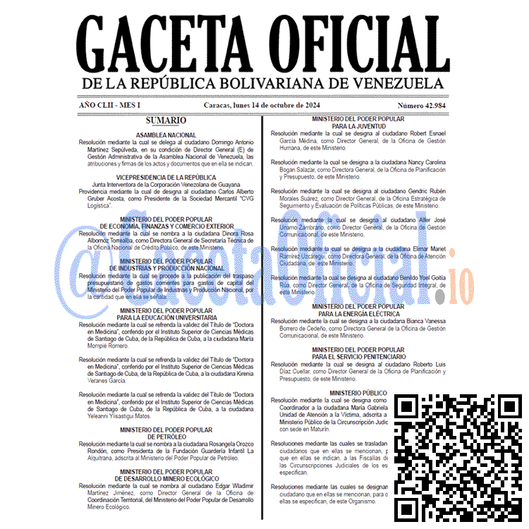 Venezuela Gaceta Oficial 42984 del 14 octubre 2024 Gaceta Oficial, Gaceta 42984, Gaceta 42984 HD, Gaceta #42984, Gaceta Oficial Venezuela #42984