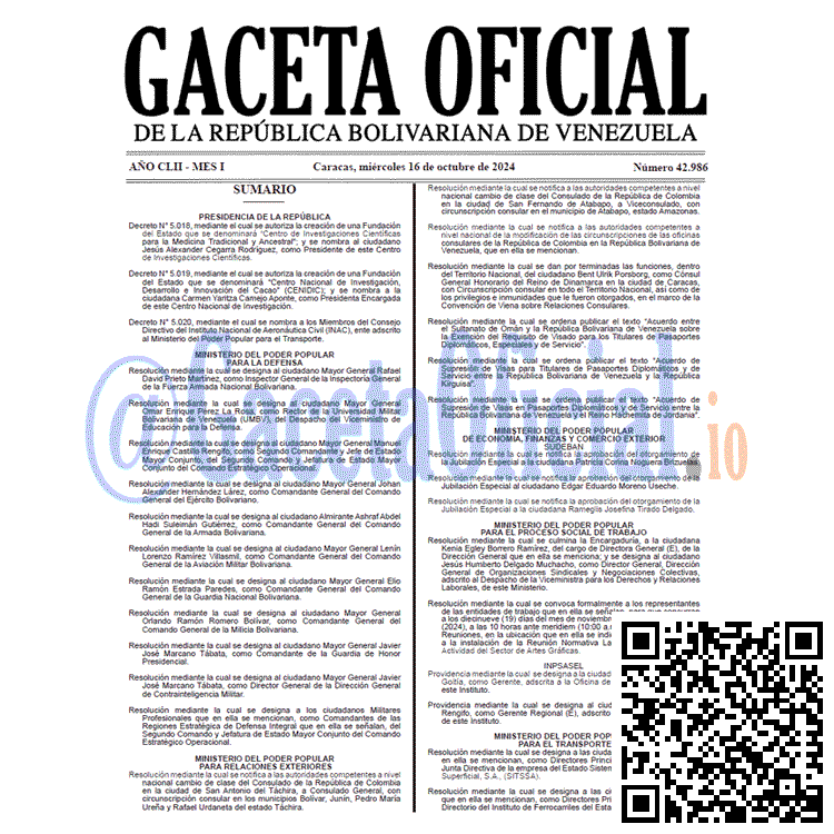 Venezuela Gaceta Oficial 42986 del 16 octubre 2024 Gaceta Oficial, Gaceta 42986, Gaceta 42986 HD, Gaceta #42986, Gaceta Oficial Venezuela #42986