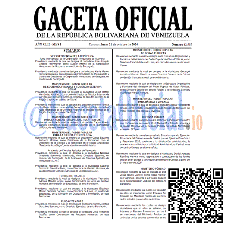 Venezuela Gaceta Oficial 42989 del 21 octubre 2024 Gaceta Oficial, Gaceta 42989, Gaceta 42989 HD, Gaceta #42989, Gaceta Oficial Venezuela #42989