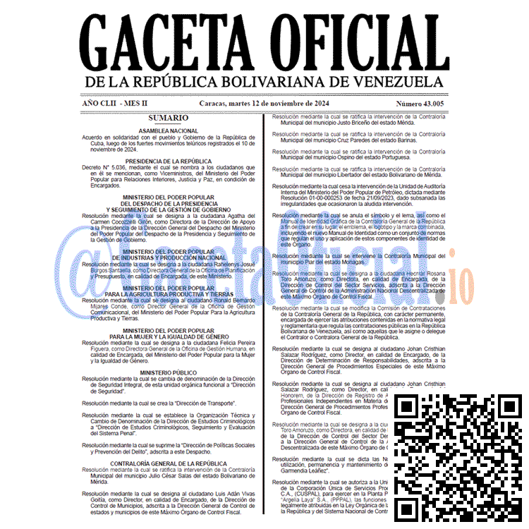 Gaceta Oficial, Gaceta 43005, Gaceta 43005 HD, Gaceta #43005, Gaceta Oficial Venezuela #43005