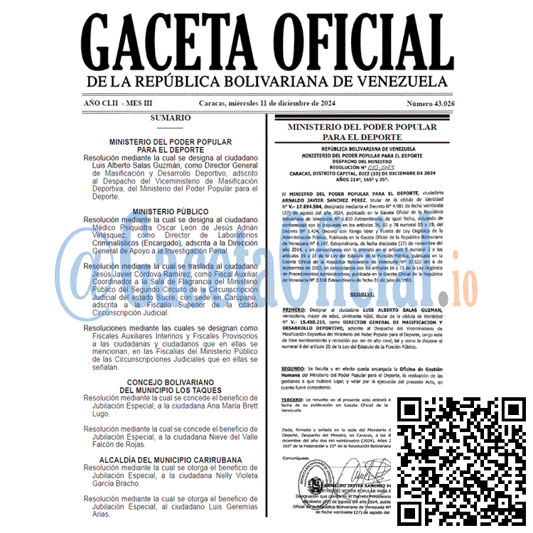 Venezuela Gaceta Oficial 43026 del 11 diciembre 2026 Gaceta Oficial, Gaceta 43026, Gaceta 43026 HD, Gaceta #43026, Gaceta Oficial Venezuela #43026