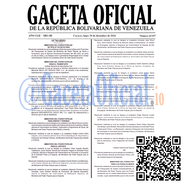 Venezuela Gaceta Oficial 43037 del 30 diciembre 2037 Gaceta Oficial, Gaceta 43037, Gaceta 43037 HD, Gaceta #43037, Gaceta Oficial Venezuela #43037
