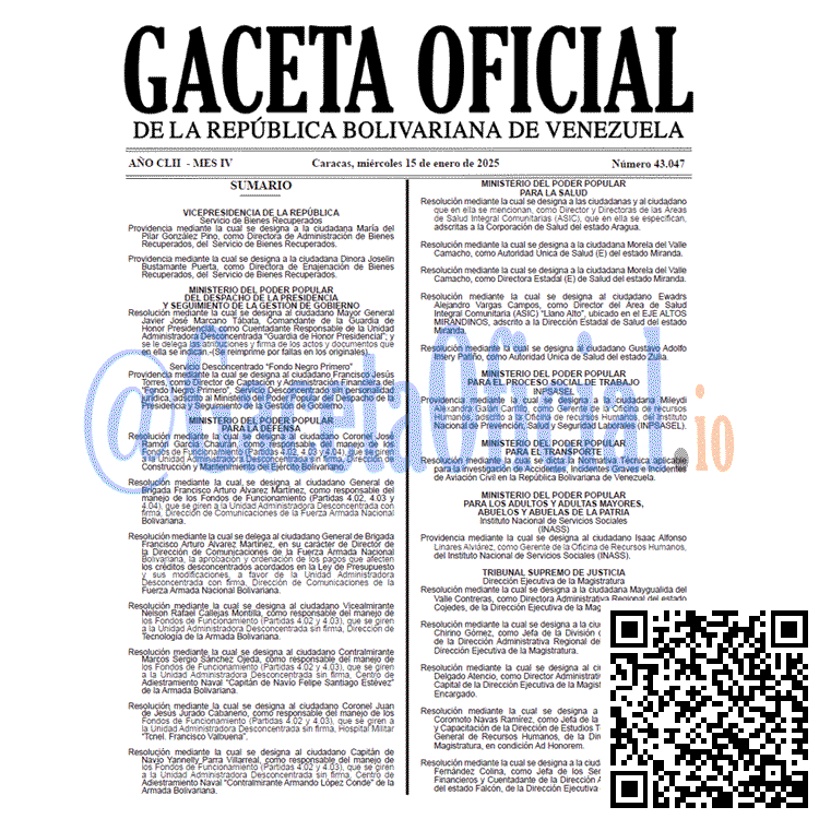 Gaceta Oficial, Gaceta 43047, Gaceta 43047 HD, Gaceta #43047, Gaceta Oficial Venezuela #43047
