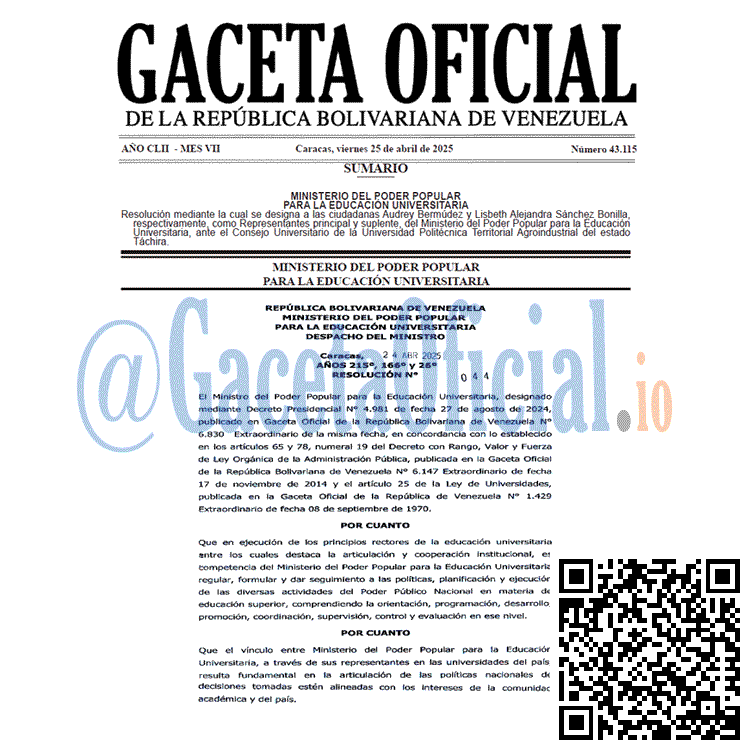 Venezuela Gaceta Oficial 43115 del 25 abril 2025 Gaceta Oficial, Gaceta 43115, Gaceta 43115 HD, Gaceta #43115, Gaceta Oficial Venezuela #43115
