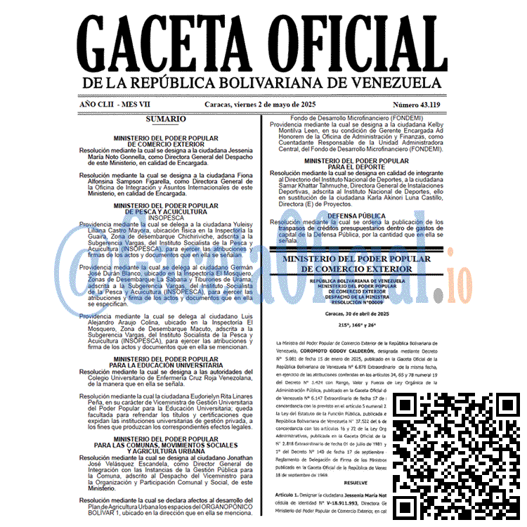 Venezuela Gaceta Oficial 43119 del 2 mayo 2025 Gaceta Oficial, Gaceta 43119, Gaceta 43119 HD, Gaceta #43119, Gaceta Oficial Venezuela #43119