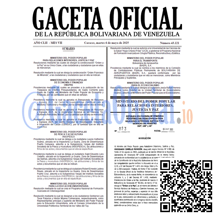 Venezuela Gaceta Oficial 43121 del 6 mayo 2025 Gaceta Oficial, Gaceta 43121, Gaceta 43121 HD, Gaceta #43121, Gaceta Oficial Venezuela #43121
