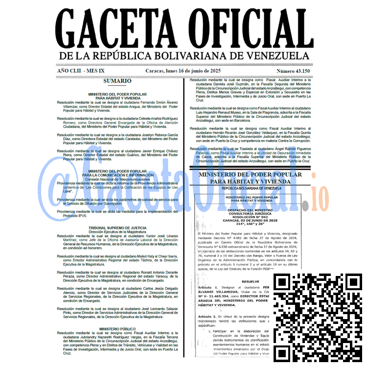 Venezuela Gaceta Oficial 43150 del 16 junio 2025 Gaceta Oficial, Gaceta 43150, Gaceta 43150 HD, Gaceta #43150, Gaceta Oficial Venezuela #43150