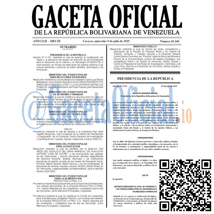 Venezuela Gaceta Oficial 43166 del 9 julio 2025 Gaceta Oficial, Gaceta 43166, Gaceta 43166 HD, Gaceta #43166, Gaceta Oficial Venezuela #43166