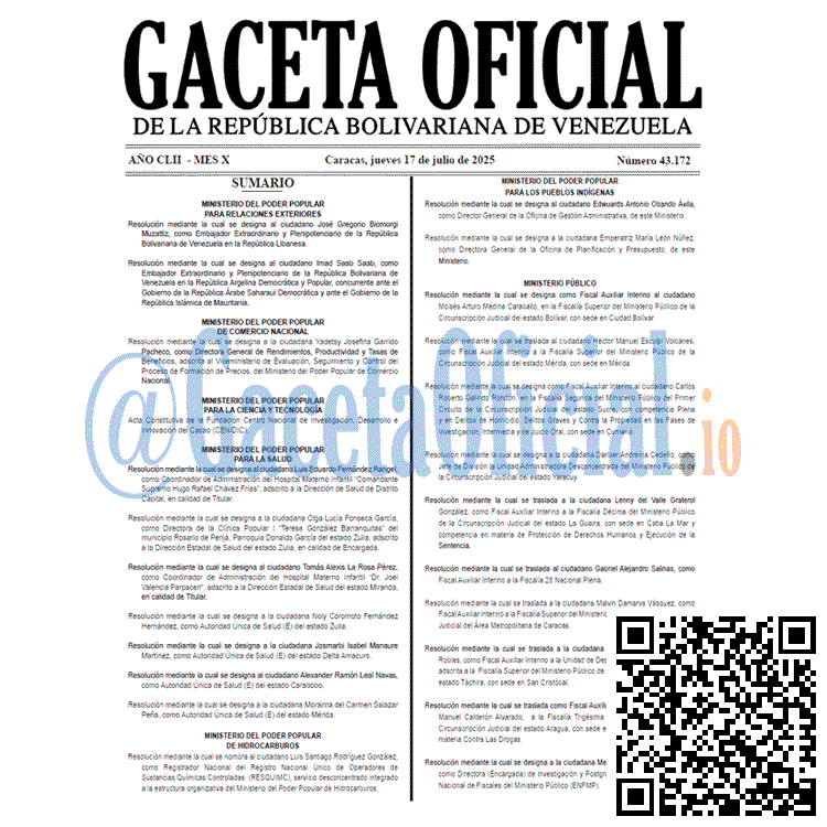 Venezuela Gaceta Oficial 43172 del 17 julio 2025 Gaceta Oficial, Gaceta 43172, Gaceta 43172 HD, Gaceta #43172, Gaceta Oficial Venezuela #43172