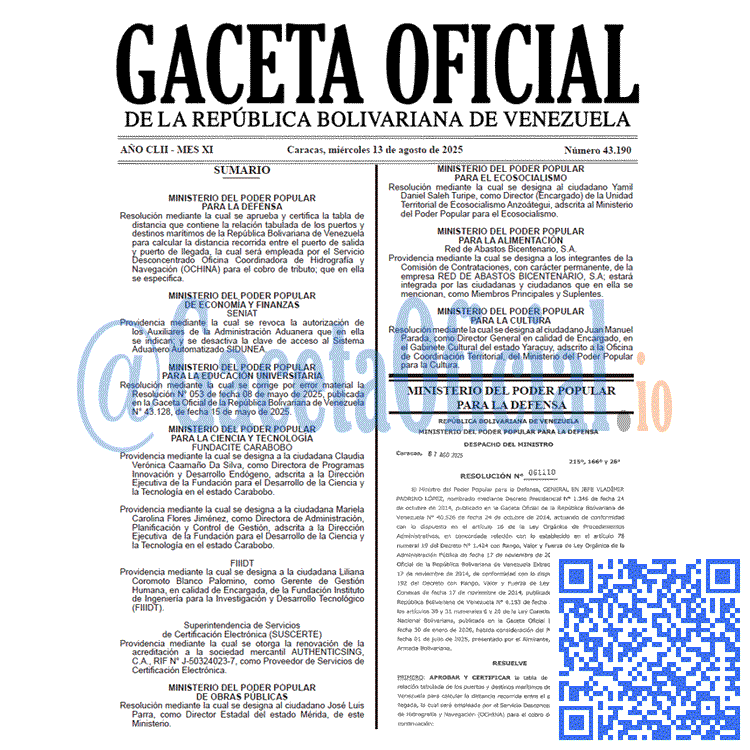 Venezuela Gaceta Oficial 43190 del 13 agosto 2025 Gaceta Oficial, Gaceta 43190, Gaceta 43190 HD, Gaceta #43190, Gaceta Oficial Venezuela #43190