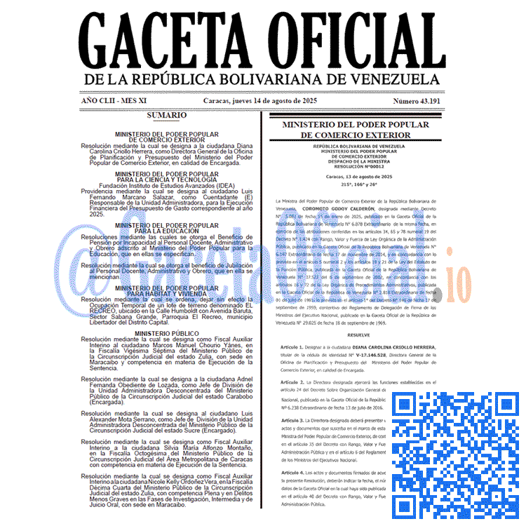 Venezuela Gaceta Oficial 43191 del 14 agosto 2025 Gaceta Oficial, Gaceta 43191, Gaceta 43191 HD, Gaceta #43191, Gaceta Oficial Venezuela #43191