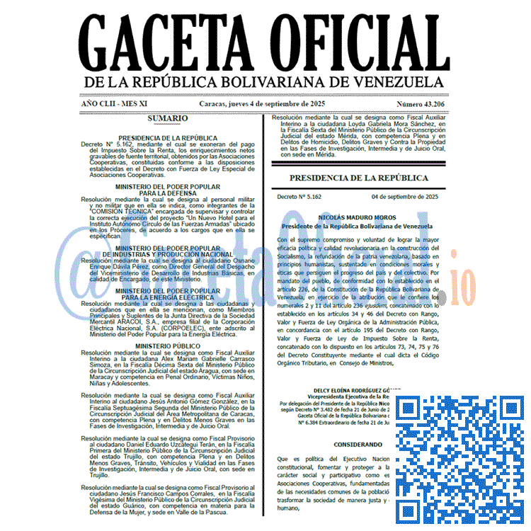 Gaceta Oficial, Gaceta 43206, Gaceta 43206 HD, Gaceta #43206, Gaceta Oficial Venezuela #43206