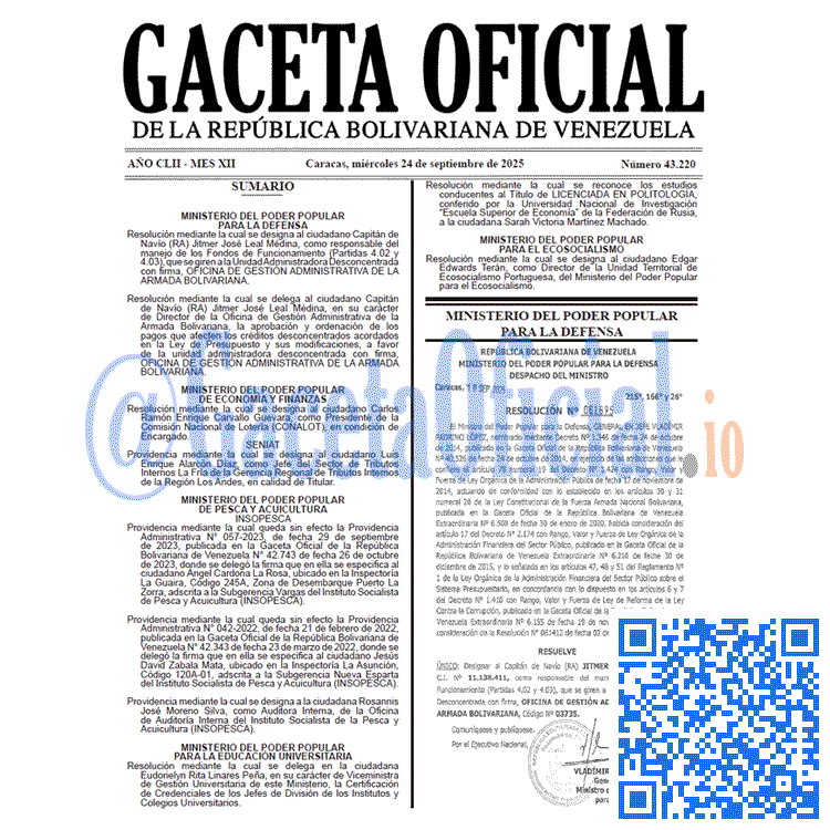 Venezuela Gaceta Oficial 43220 del 24 septiembre 2025 Gaceta Oficial, Gaceta 43220, Gaceta 43220 HD, Gaceta #43220, Gaceta Oficial Venezuela #43220