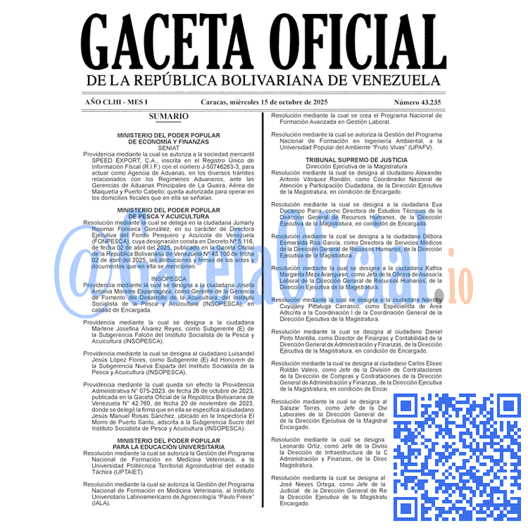 Gaceta Oficial, Gaceta 43235, Gaceta 43235 HD, Gaceta #43235, Gaceta Oficial Venezuela #43235