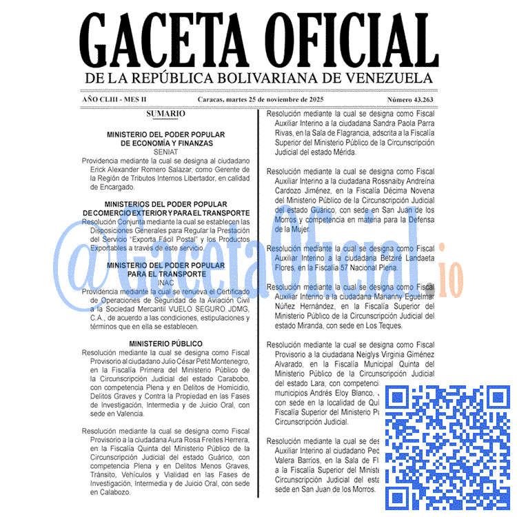 Venezuela Gaceta Oficial 43263 del 25 noviembre 2025 Gaceta Oficial, Gaceta 43263, Gaceta 43263 HD, Gaceta #43263, Gaceta Oficial Venezuela #43263
