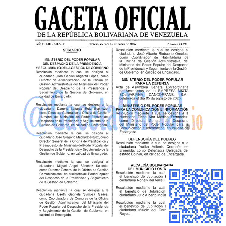 Gaceta Oficial, Gaceta 43297, Gaceta 43297 HD, Gaceta #43297, Gaceta Oficial Venezuela #43297