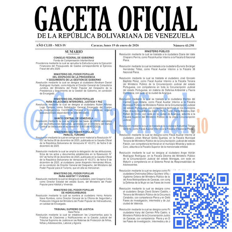 Venezuela Gaceta Oficial 43298 del 19 enero 2026 Gaceta Oficial, Gaceta 43298, Gaceta 43298 HD, Gaceta #43298, Gaceta Oficial Venezuela #43298