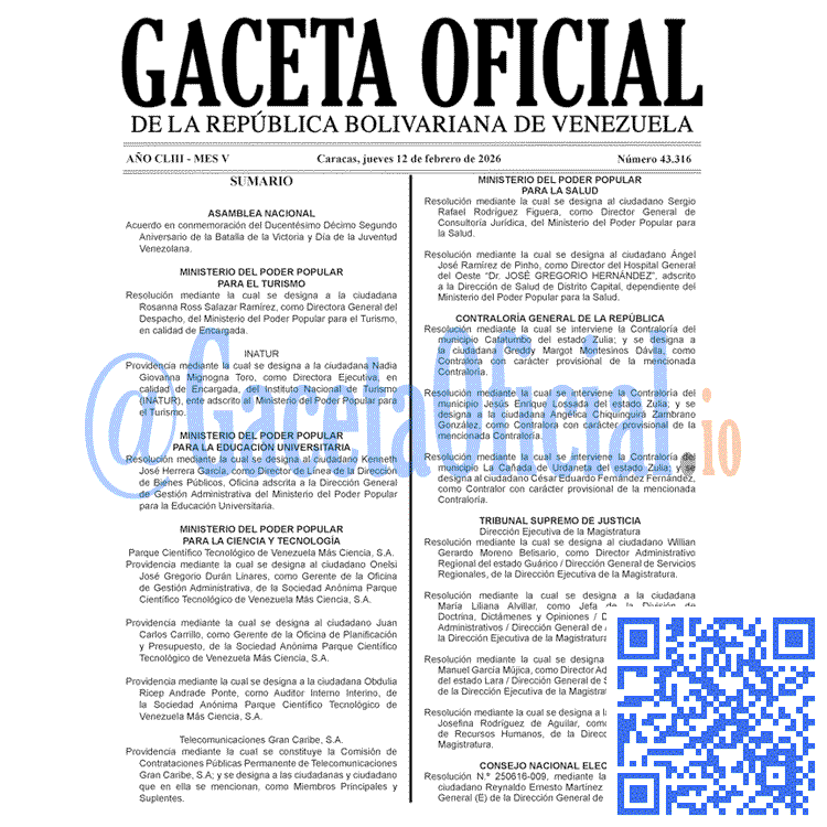 Venezuela Gaceta Oficial 43316 del 12 febrero 2026 Gaceta Oficial, Gaceta 43316, Gaceta 43316 HD, Gaceta #43316, Gaceta Oficial Venezuela #43316