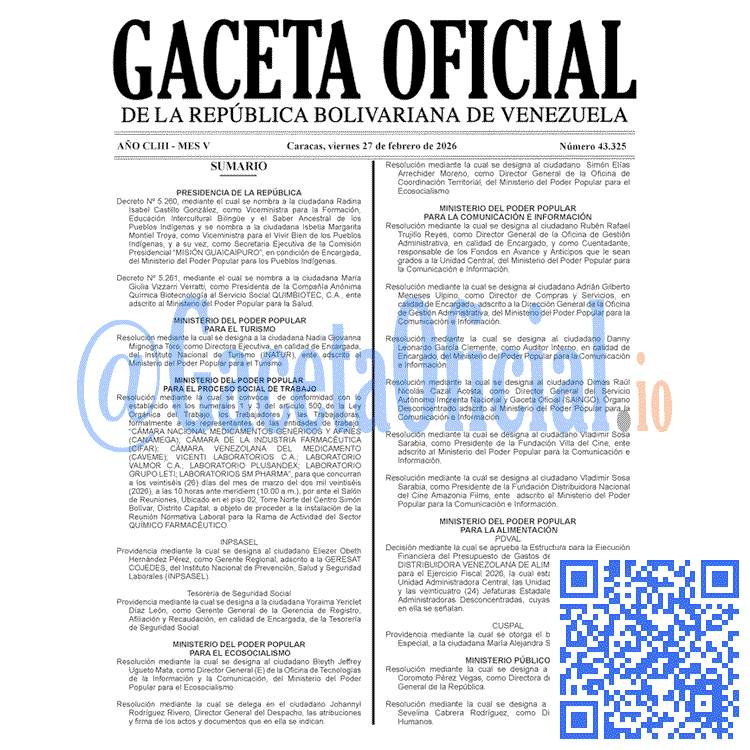 Gaceta Oficial, Gaceta 43325, Gaceta 43325 HD, Gaceta #43325, Gaceta Oficial Venezuela #43325