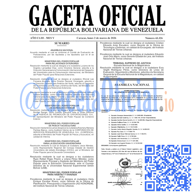 Gaceta Oficial, Gaceta 43326, Gaceta 43326 HD, Gaceta #43326, Gaceta Oficial Venezuela #43326