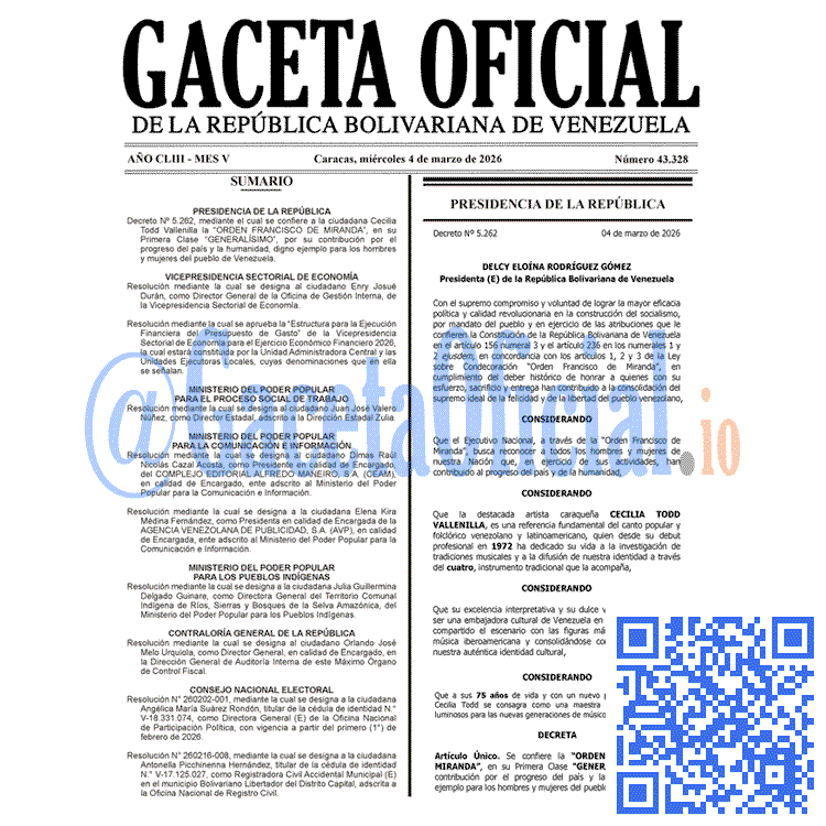 Gaceta Oficial, Gaceta 43328, Gaceta 43328 HD, Gaceta #43328, Gaceta Oficial Venezuela #43328