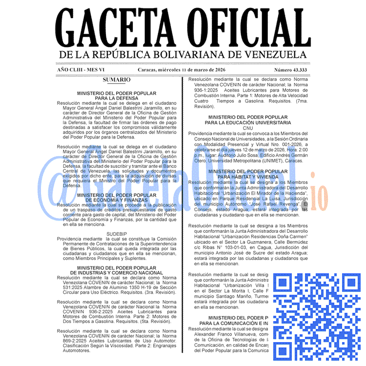 Gaceta Oficial, Gaceta 43333, Gaceta 43333 HD, Gaceta #43333, Gaceta Oficial Venezuela #43333