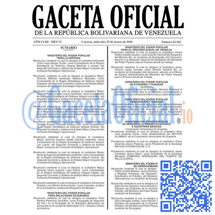 Venezuela Gaceta Oficial 43342 del 25 marzo 2026 Gaceta Oficial, Gaceta 43342, Gaceta 43342 HD, Gaceta #43342, Gaceta Oficial Venezuela #43342