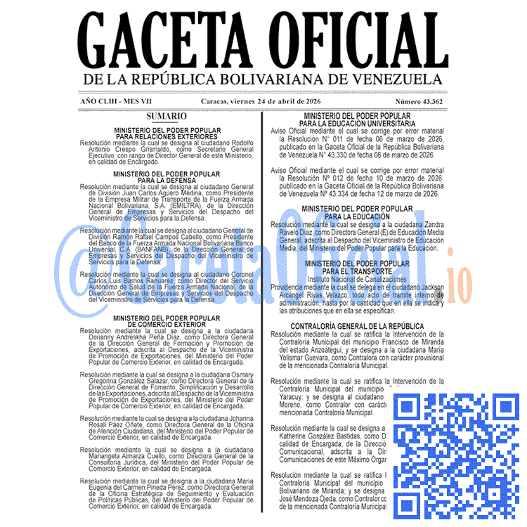 Venezuela Gaceta Oficial 43362 del 24 abril 2026 Gaceta Oficial, Gaceta 43362, Gaceta 43362 HD, Gaceta #43362, Gaceta Oficial Venezuela #43362