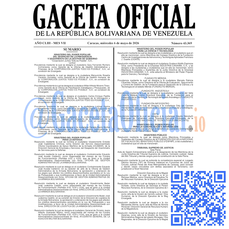 Venezuela Gaceta Oficial 43369 del 6 mayo 2026 Gaceta Oficial, Gaceta 43369, Gaceta 43369 HD, Gaceta #43369, Gaceta Oficial Venezuela #43369