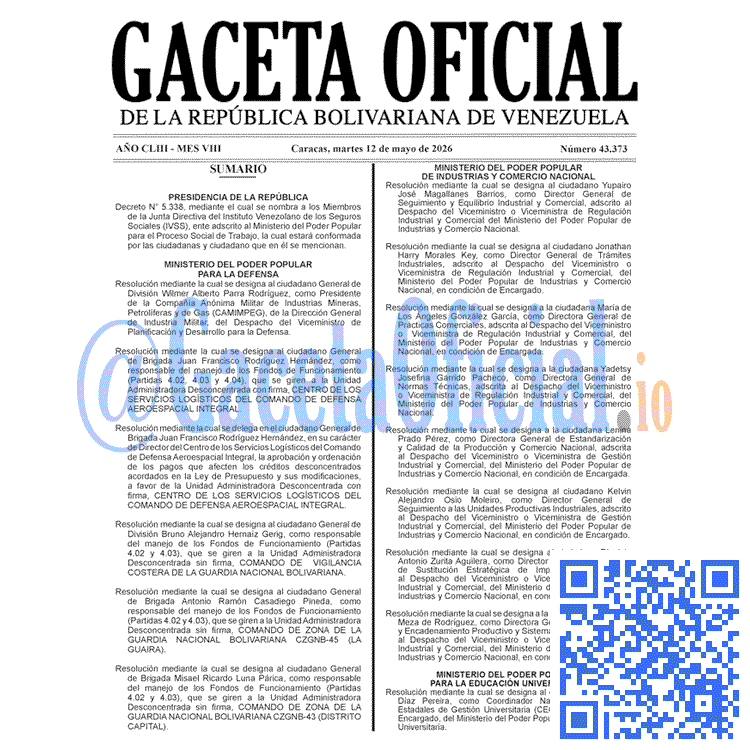 Gaceta Oficial, Gaceta 43373, Gaceta 43373 HD, Gaceta #43373, Gaceta Oficial Venezuela #43373