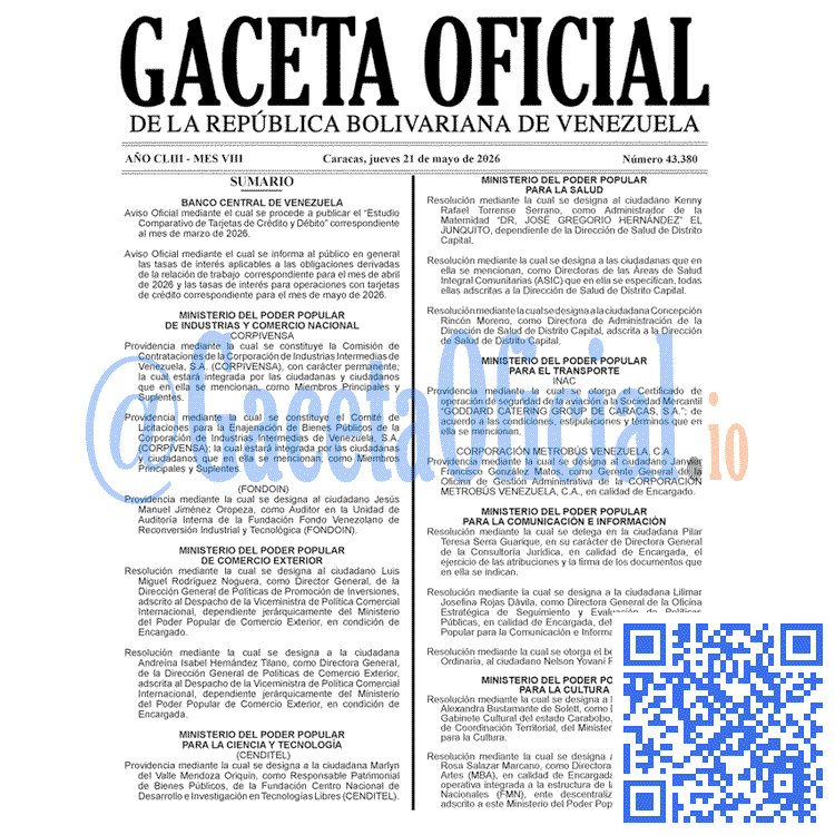 Venezuela Gaceta Oficial 43380 del 21 mayo 2026 Gaceta Oficial, Gaceta 43380, Gaceta 43380 HD, Gaceta #43380, Gaceta Oficial Venezuela #43380