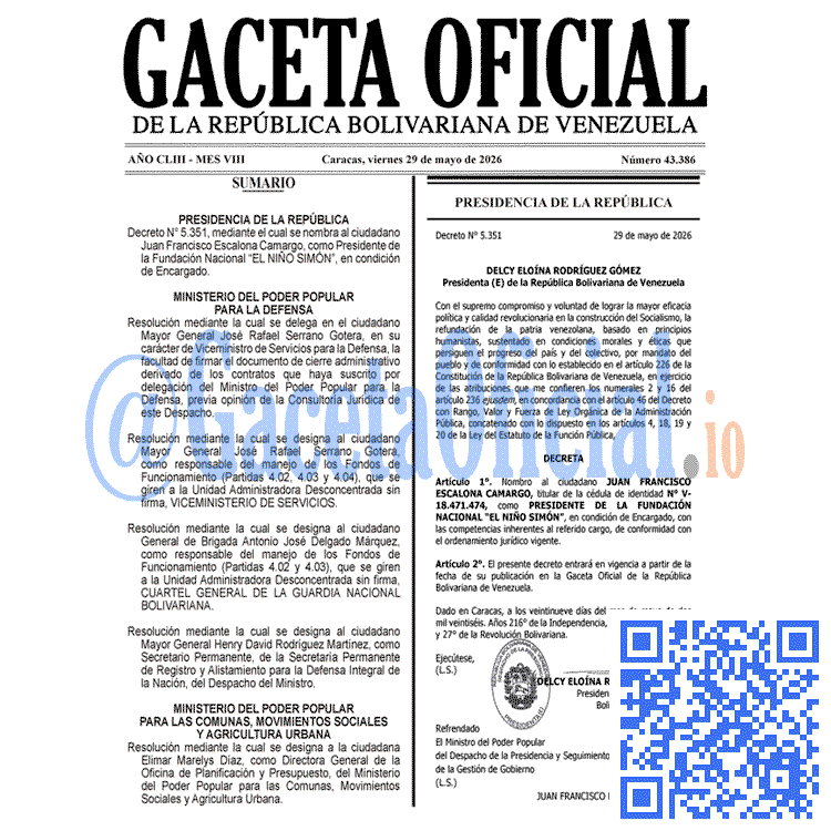Venezuela Gaceta Oficial 43386 del 29 mayo 2026 Gaceta Oficial, Gaceta 43386, Gaceta 43386 HD, Gaceta #43386, Gaceta Oficial Venezuela #43386