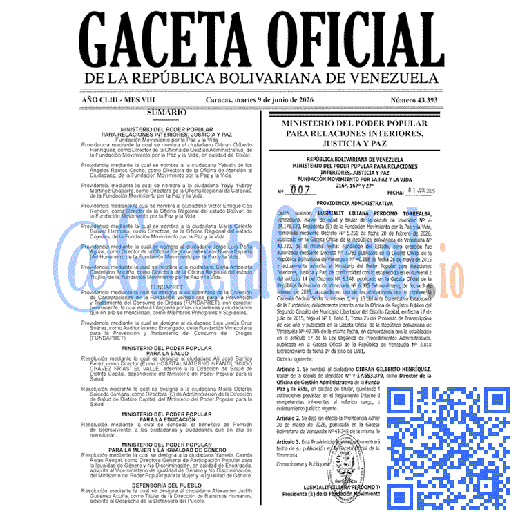 Venezuela Gaceta Oficial 43393 del 9 junio 2026 Gaceta Oficial, Gaceta 43393, Gaceta 43393 HD, Gaceta #43393, Gaceta Oficial Venezuela #43393