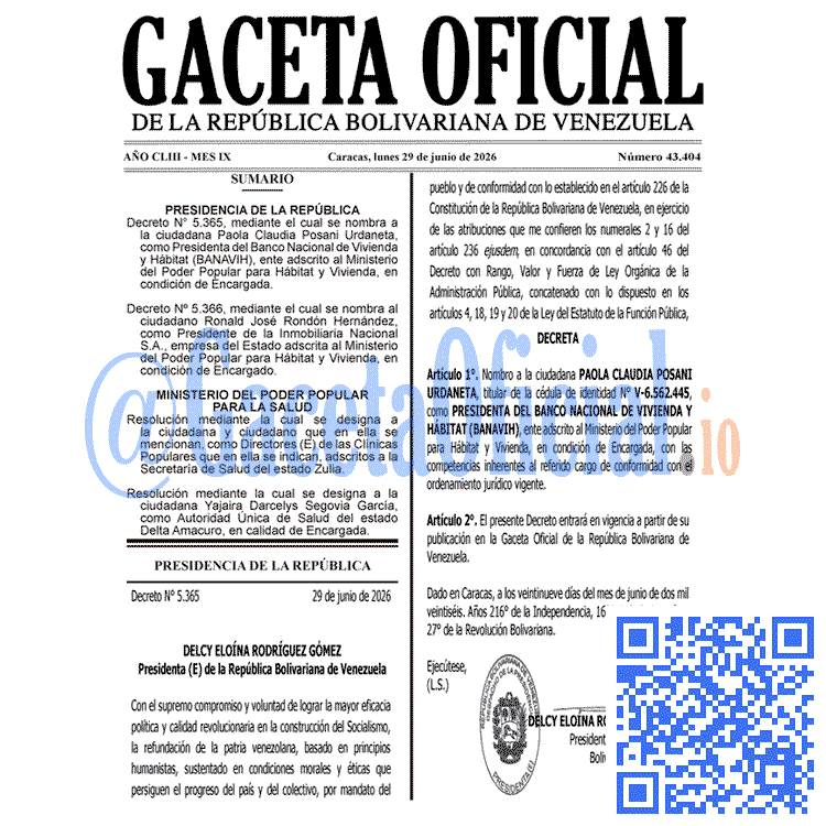 Venezuela Gaceta Oficial #43404 del 29 junio 2026 Gaceta Oficial, Gaceta 43404, Gaceta 43404 HD, Gaceta #43404, Gaceta Oficial Venezuela #43404