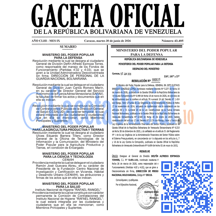 Venezuela Gaceta Oficial #43405 del 30 junio 2026 Gaceta Oficial, Gaceta 43405, Gaceta 43405 HD, Gaceta #43405, Gaceta Oficial Venezuela #43405