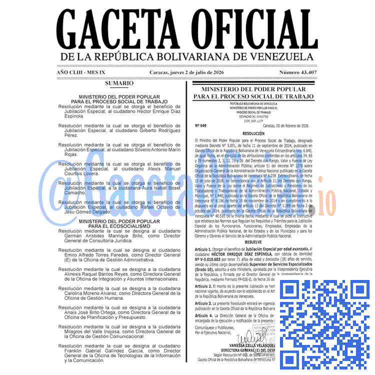 Venezuela Gaceta Oficial #43406 del 1 julio 2026 Gaceta Oficial, Gaceta 43406, Gaceta 43406 HD, Gaceta #43406, Gaceta Oficial Venezuela #43406