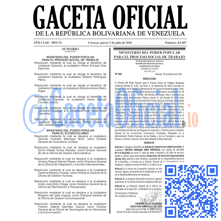 Venezuela Gaceta Oficial #43407 del 2 julio 2026 Gaceta Oficial, Gaceta 43407, Gaceta 43407 HD, Gaceta #43407, Gaceta Oficial Venezuela #43407