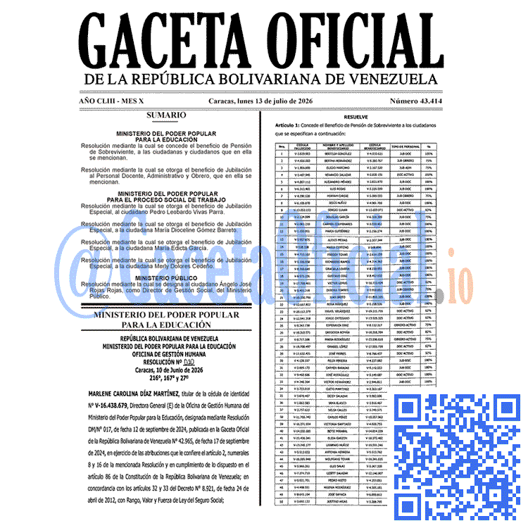Gaceta Oficial, Gaceta 43414, Gaceta 43414 HD, Gaceta #43414, Gaceta Oficial Venezuela #43414