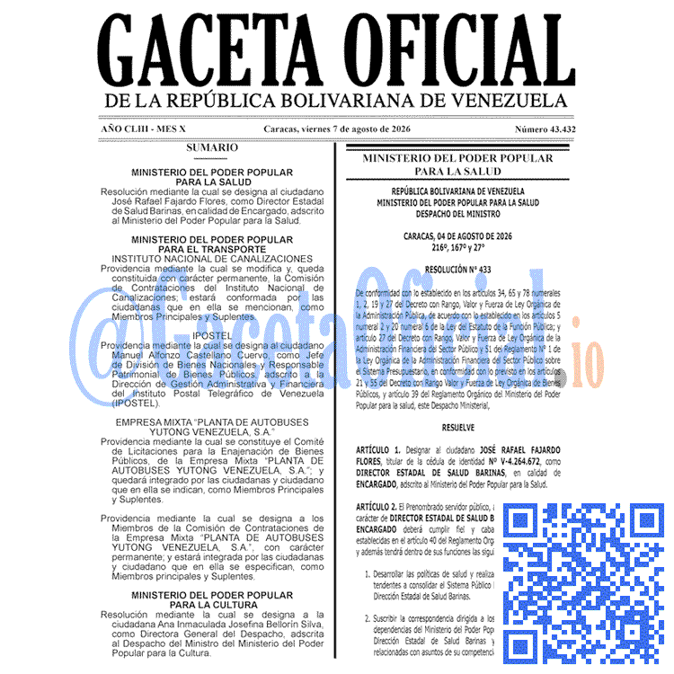 Venezuela Gaceta Oficial 43432 del 7 agosto 2026 Gaceta Oficial, Gaceta 43432, Gaceta 43432 HD, Gaceta #43432, Gaceta Oficial Venezuela #43432