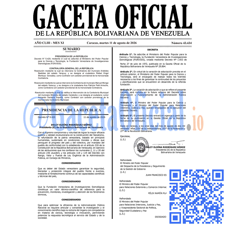 Venezuela Gaceta Oficial 43434 del 11 agosto 2026 Gaceta Oficial, Gaceta 43434, Gaceta 43434 HD, Gaceta #43434, Gaceta Oficial Venezuela #43434