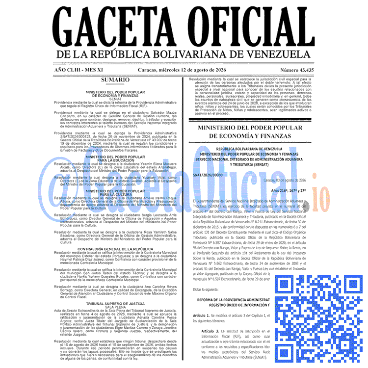 Venezuela Gaceta Oficial 43435 del 12 agosto 2026 Gaceta Oficial, Gaceta 43435, Gaceta 43435 HD, Gaceta #43435, Gaceta Oficial Venezuela #43435