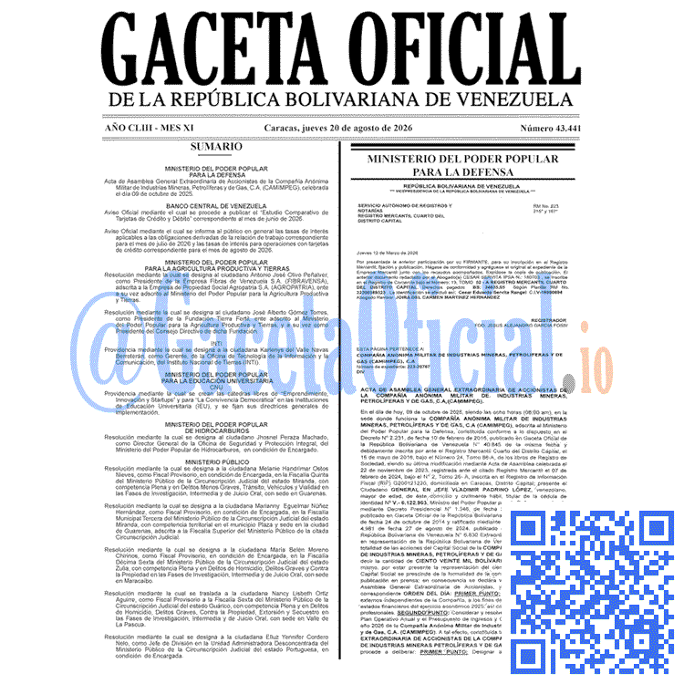 Venezuela Gaceta Oficial 43441 del 20 agosto 2026 Gaceta Oficial, Gaceta 43441, Gaceta 43441 HD, Gaceta #43441, Gaceta Oficial Venezuela #43441