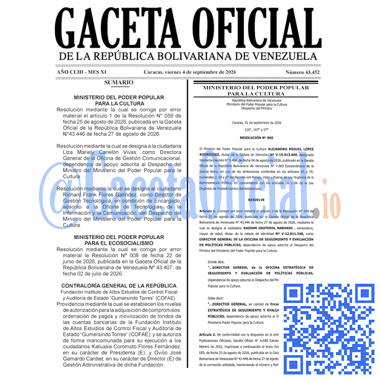 Venezuela Gaceta Oficial 43452 del 4 septiembre 2026 Gaceta Oficial, Gaceta 43452, Gaceta 43452 HD, Gaceta #43452, Gaceta Oficial Venezuela #43452