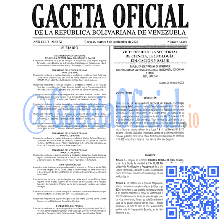 Venezuela Gaceta Oficial 43454 del 8 septiembre 2026 Gaceta Oficial, Gaceta 43454, Gaceta 43454 HD, Gaceta #43454, Gaceta Oficial Venezuela #43454