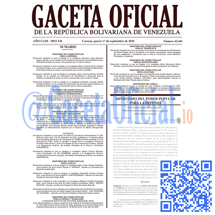 Venezuela Gaceta Oficial 43461 del 17 septiembre 2026 Gaceta Oficial, Gaceta 43461, Gaceta 43461 HD, Gaceta #43461, Gaceta Oficial Venezuela #43461